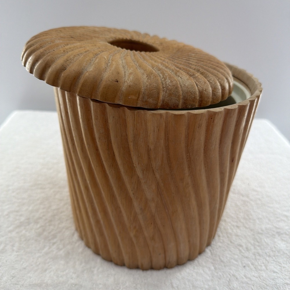 Georges Briard Ice Bucket Blonde teak Teakwood 1970s Barware Vintage Ice Wood